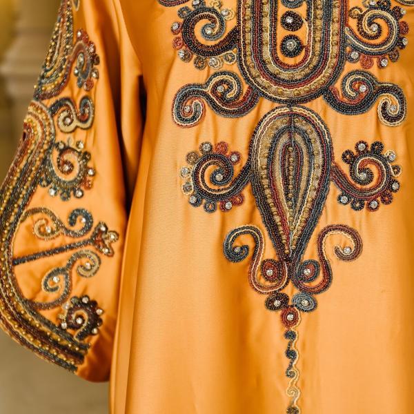 SunWaqi Abaya Rope Embroidery Dress. Orange