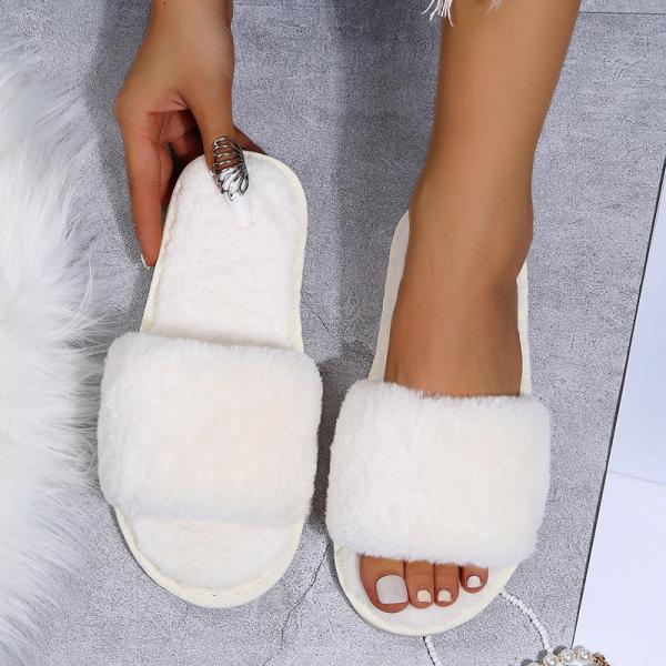 SunWaqi Ladies Plush Flat Slippers. White