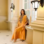 SunWaqi Abaya Rope Embroidery Dress. Orange