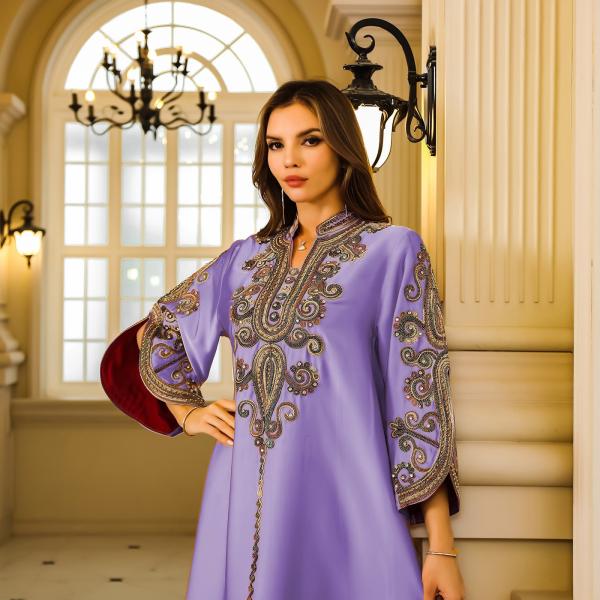SunWaqi Abaya Rope Embroidery Dress. Purple