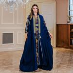 SunWaqi Abaya Light Luxury Evening Dress 2-piece set. Dark Blue