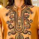 SunWaqi Abaya Rope Embroidery Dress. Orange