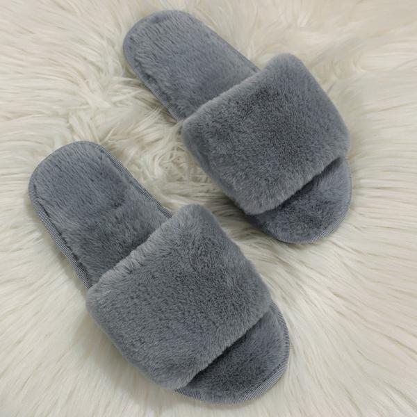 SunWaqi Ladies Plush Flat Slippers. Gray
