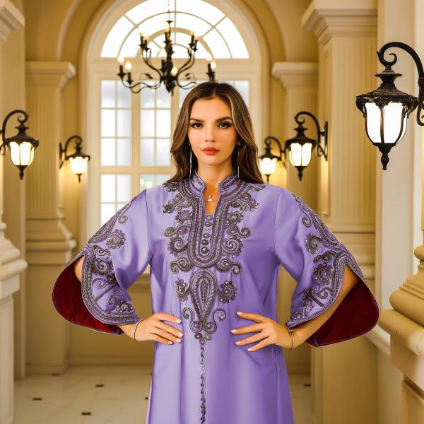 SunWaqi Abaya Rope Embroidery Dress. Purple