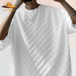 SunWaqi Men's Summer Casual Solid Color Jacquard Drop-Shoulder Extra Wide Loose T-Shirt And Shorts Set. White.