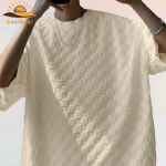 SunWaqi Men's Summer Casual Solid Color Jacquard Drop-Shoulder Extra Wide Loose T-Shirt And Shorts Set. Khaki.