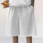 SunWaqi Men's Summer Casual Solid Color Jacquard Drop-Shoulder Extra Wide Loose T-Shirt And Shorts Set. White.