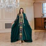 SunWaqi Abaya Light Luxury Evening Dress 2-piece set. Dark Green
