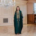 SunWaqi Abaya Light Luxury Evening Dress 2-piece set. Dark Green
