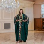 SunWaqi Abaya Light Luxury Evening Dress 2-piece set. Dark Green