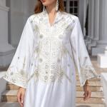 SunWaqi Abaya Embroidered Robe Evening Dress. White