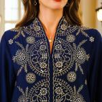 SunWaqi Abaya Embroidered Robe Evening Dress. Blue