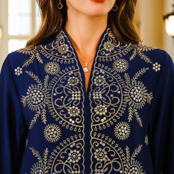SunWaqi Abaya Embroidered Robe Evening Dress. Blue