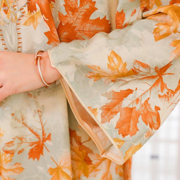 SunWaqi Abaya Summer Printed Robe Dress. Orange Yellow