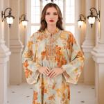 SunWaqi Abaya Summer Printed Robe Dress. Orange Yellow