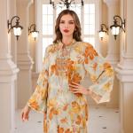 SunWaqi Abaya Summer Printed Robe Dress. Orange Yellow