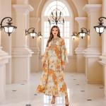 SunWaqi Abaya Summer Printed Robe Dress. Orange Yellow