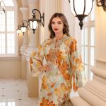 SunWaqi Abaya Summer Printed Robe Dress. Orange Yellow