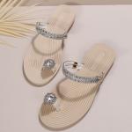 SunWaqi Lady's Diamond Flat Sandals. White Gem