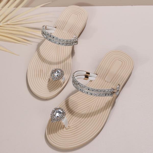 SunWaqi Lady's Diamond Flat Sandals. White Gem