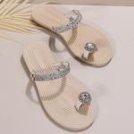 SunWaqi Lady's Diamond Flat Sandals. White Gem