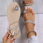 SunWaqi Lady's Diamond Flat Sandals. White Gem