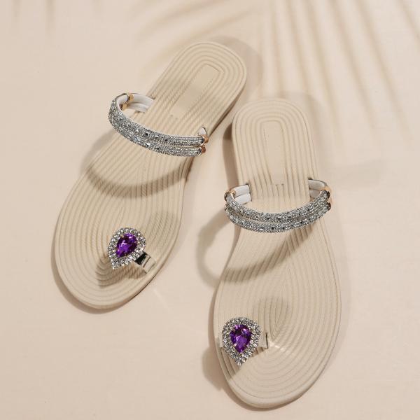 SunWaqi Lady's Diamond Flat Sandals. Purple Gem
