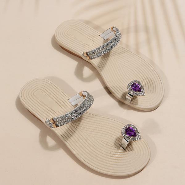 SunWaqi Lady's Diamond Flat Sandals. Purple Gem