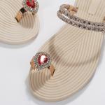 SunWaqi Lady's Diamond Flat Sandals. Red Gem