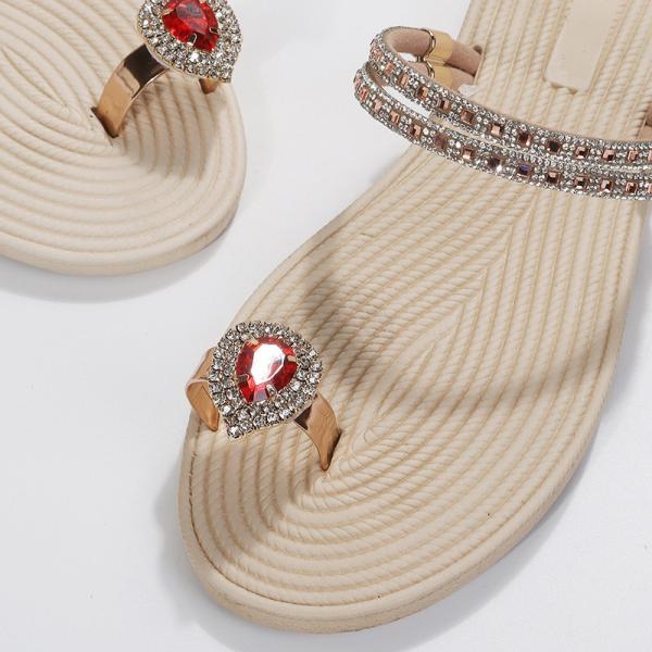 SunWaqi Lady's Diamond Flat Sandals. Red Gem