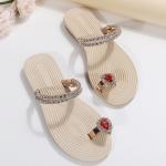 SunWaqi Lady's Diamond Flat Sandals. Red Gem