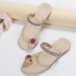 SunWaqi Lady's Diamond Flat Sandals. Red Gem