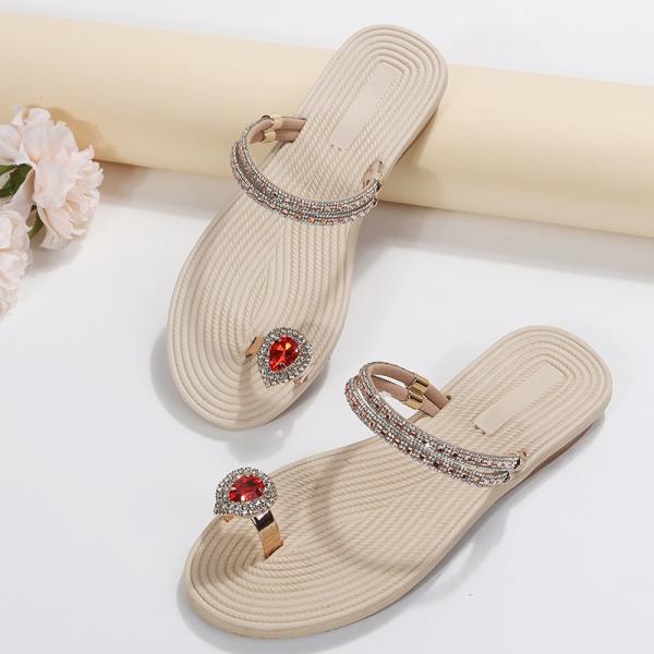 SunWaqi Lady's Diamond Flat Sandals. Red Gem