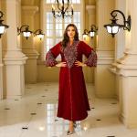 SunWaqi Abaya Rope Embroidery Dress. Red