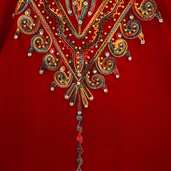 SunWaqi Abaya Rope Embroidery Dress. Red