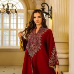 SunWaqi Abaya Rope Embroidery Dress. Red