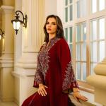 SunWaqi Abaya Rope Embroidery Dress. Red